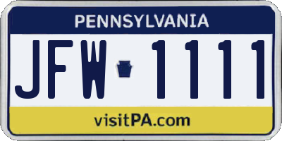 PA license plate JFW1111