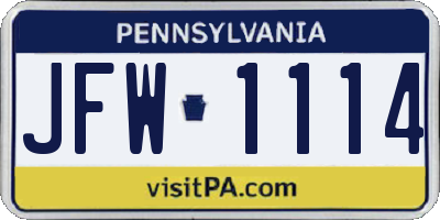 PA license plate JFW1114