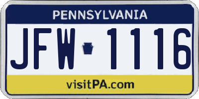 PA license plate JFW1116