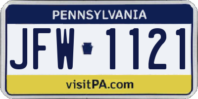 PA license plate JFW1121