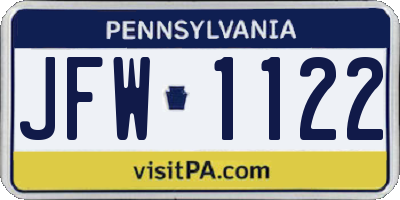 PA license plate JFW1122
