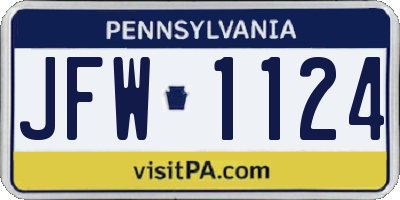 PA license plate JFW1124