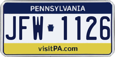 PA license plate JFW1126