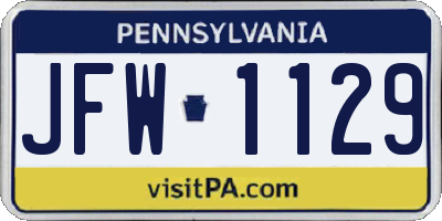 PA license plate JFW1129