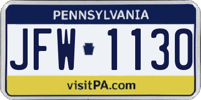 PA license plate JFW1130