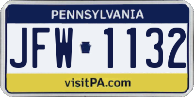 PA license plate JFW1132