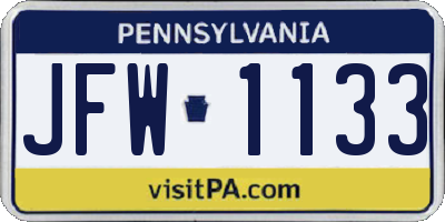 PA license plate JFW1133
