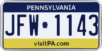 PA license plate JFW1143