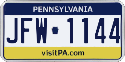 PA license plate JFW1144