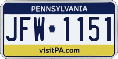 PA license plate JFW1151
