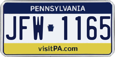 PA license plate JFW1165