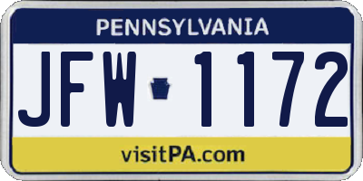PA license plate JFW1172