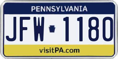 PA license plate JFW1180