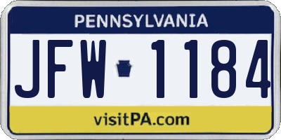 PA license plate JFW1184