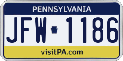 PA license plate JFW1186