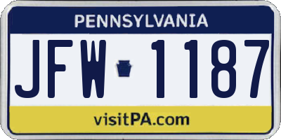 PA license plate JFW1187