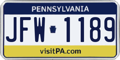 PA license plate JFW1189