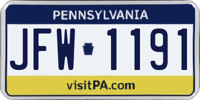 PA license plate JFW1191