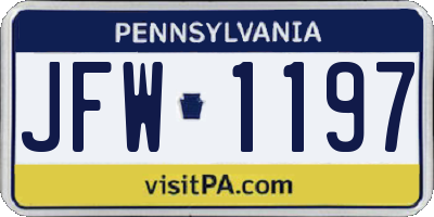 PA license plate JFW1197