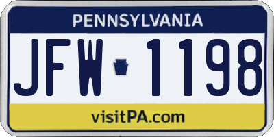 PA license plate JFW1198