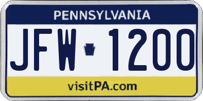 PA license plate JFW1200