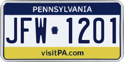 PA license plate JFW1201