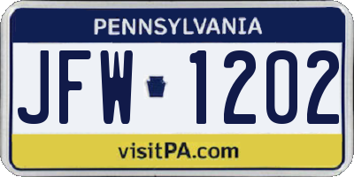 PA license plate JFW1202