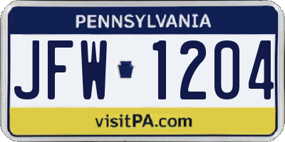 PA license plate JFW1204