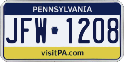 PA license plate JFW1208