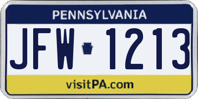 PA license plate JFW1213