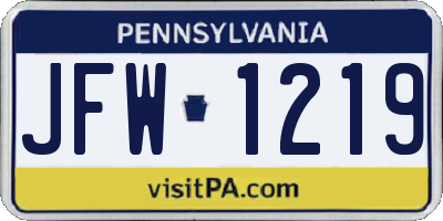 PA license plate JFW1219