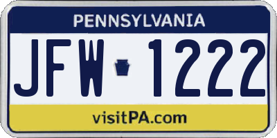 PA license plate JFW1222