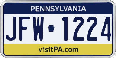 PA license plate JFW1224