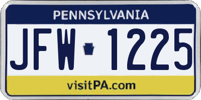 PA license plate JFW1225