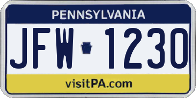 PA license plate JFW1230