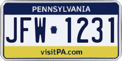 PA license plate JFW1231