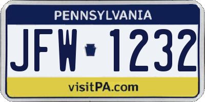 PA license plate JFW1232
