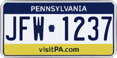 PA license plate JFW1237