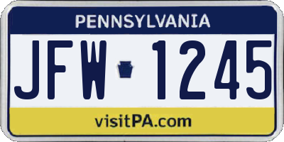 PA license plate JFW1245