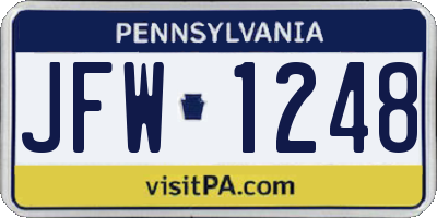 PA license plate JFW1248