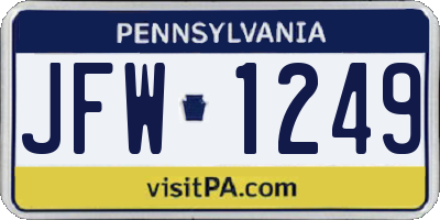 PA license plate JFW1249