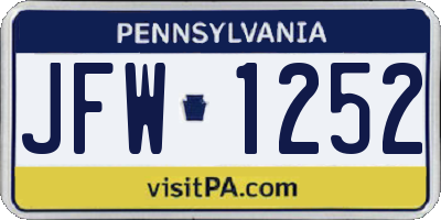 PA license plate JFW1252