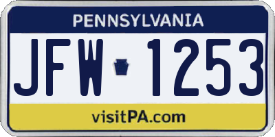 PA license plate JFW1253