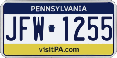 PA license plate JFW1255