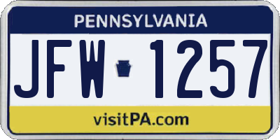 PA license plate JFW1257
