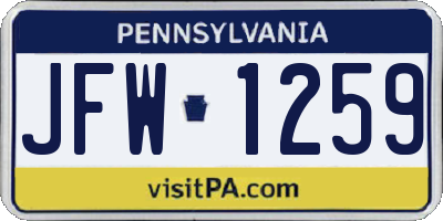 PA license plate JFW1259