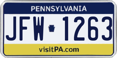 PA license plate JFW1263