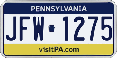 PA license plate JFW1275