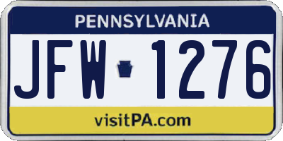 PA license plate JFW1276