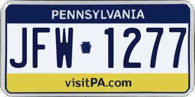 PA license plate JFW1277